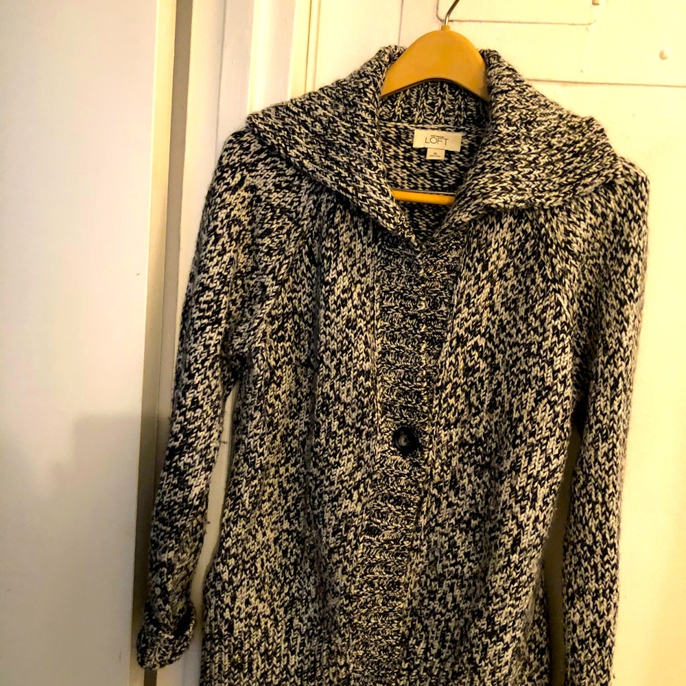 Brand new black and light grey sweater cardigan with one center button